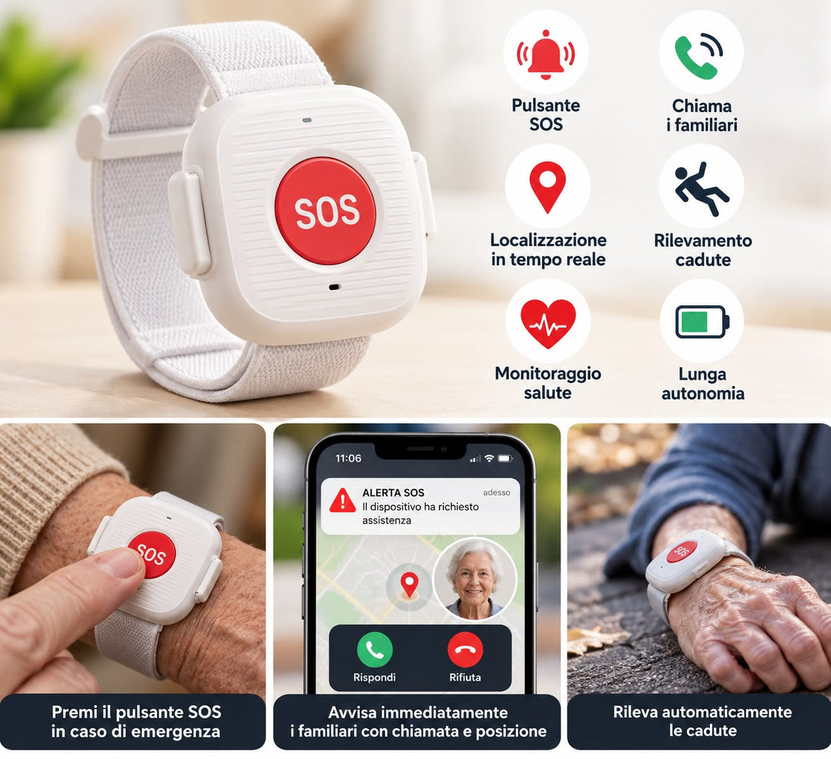 SafeAngel™ – Braccialetto SOS di Emergenza